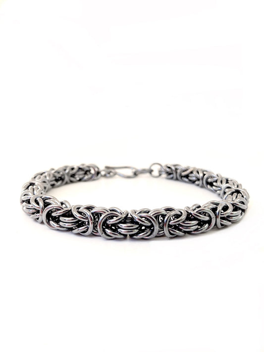Chunky Byzantine Chainmaille Bracelet in Oxidized Sterling Silver