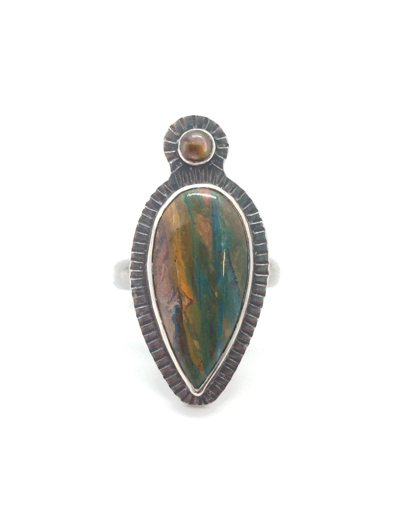 Peruvian Opal and Abalone Ring in Sterling Silver, Size 9