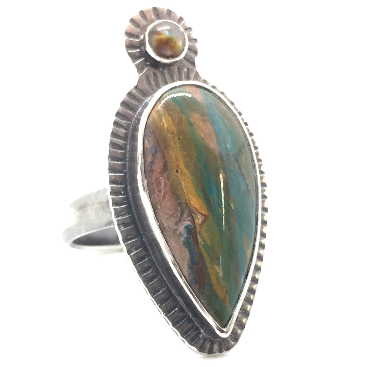 Peruvian Opal and Abalone Ring in Sterling Silver, Size 9