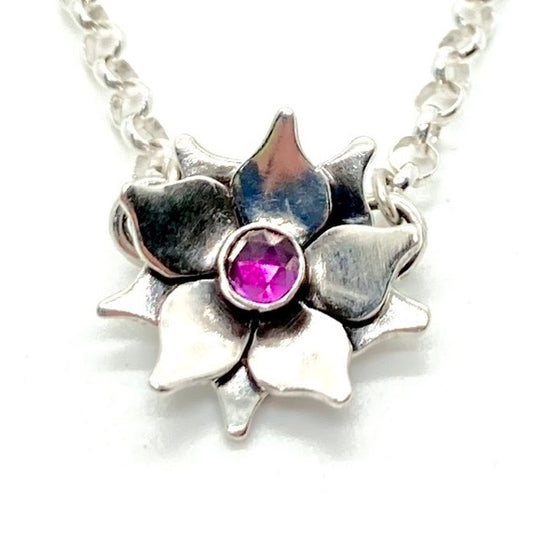 Flower Necklace in Sterling Silver with Your Choice of Gemstone