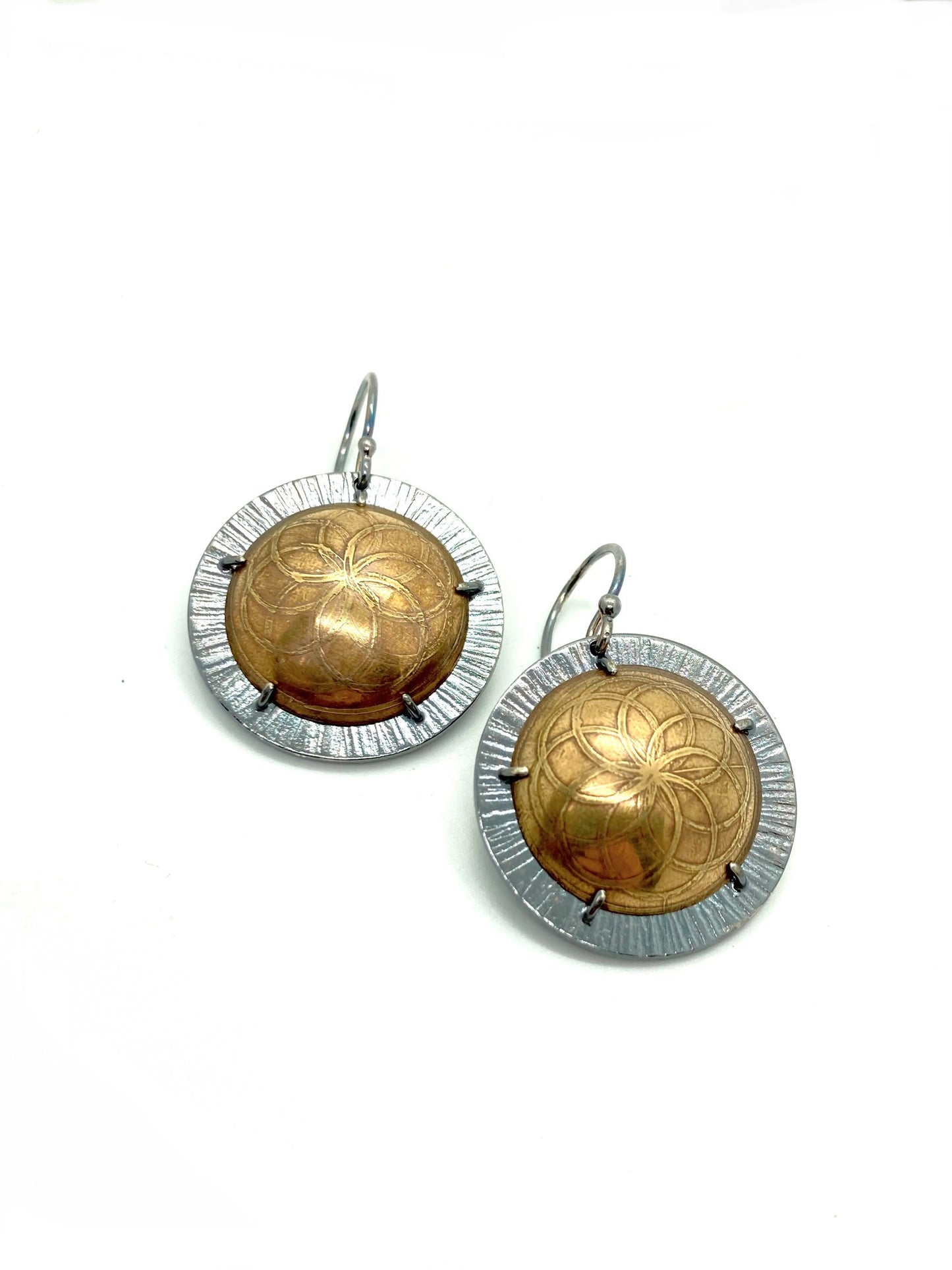 Brass and Sterling Silver Shield Earrings