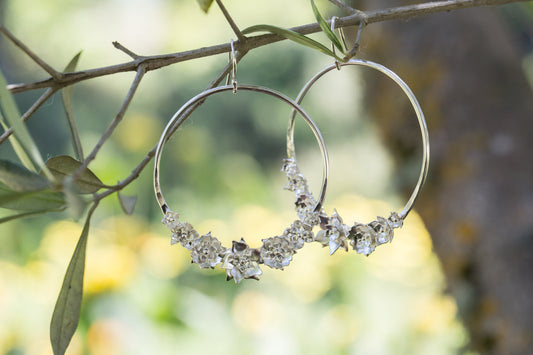 Sterling Silver Floral Statement Hoop Earrings