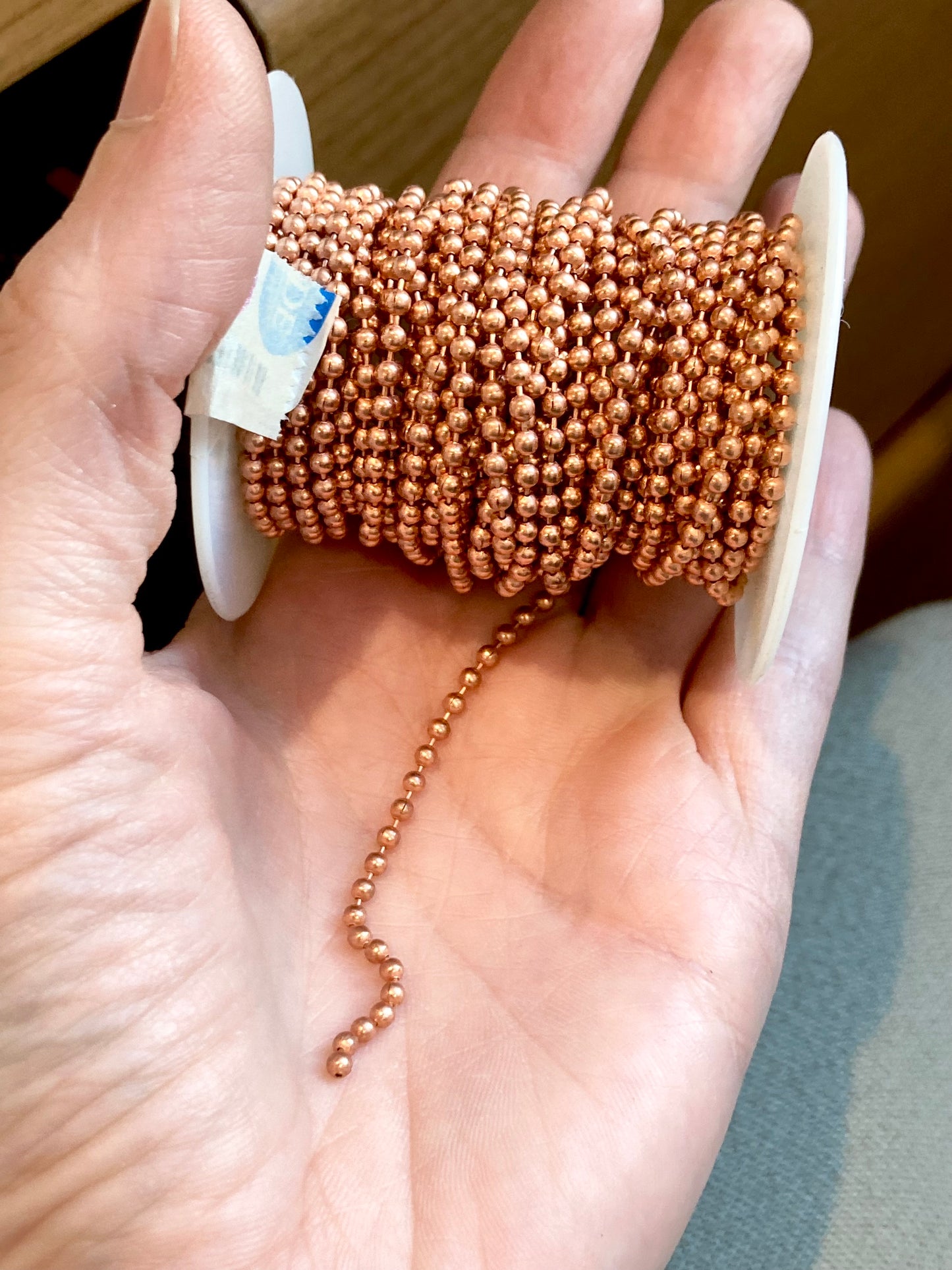 Destash: Copper 2.4mm Bead Chain, 20 foot spool