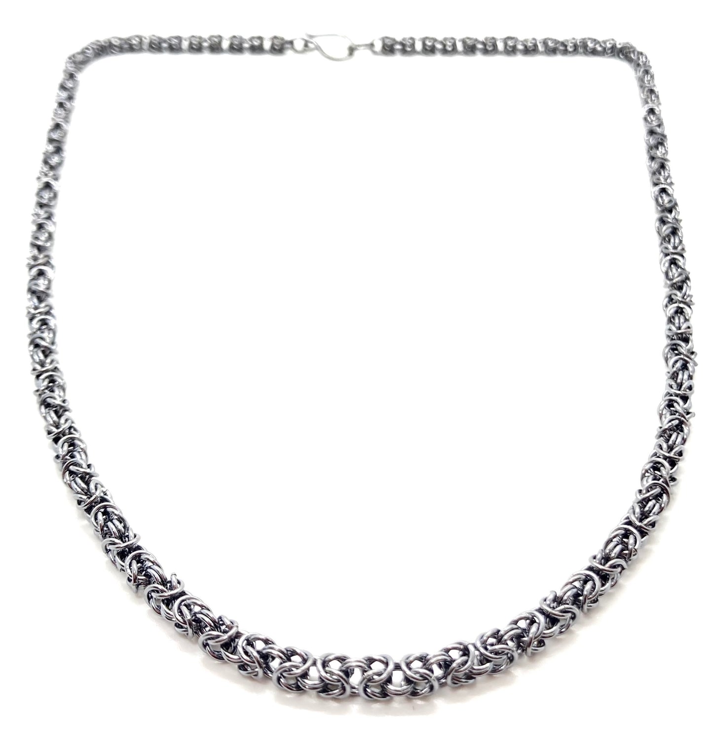 Delicate Byzantine Chainmaille Necklace in Oxidized Silver