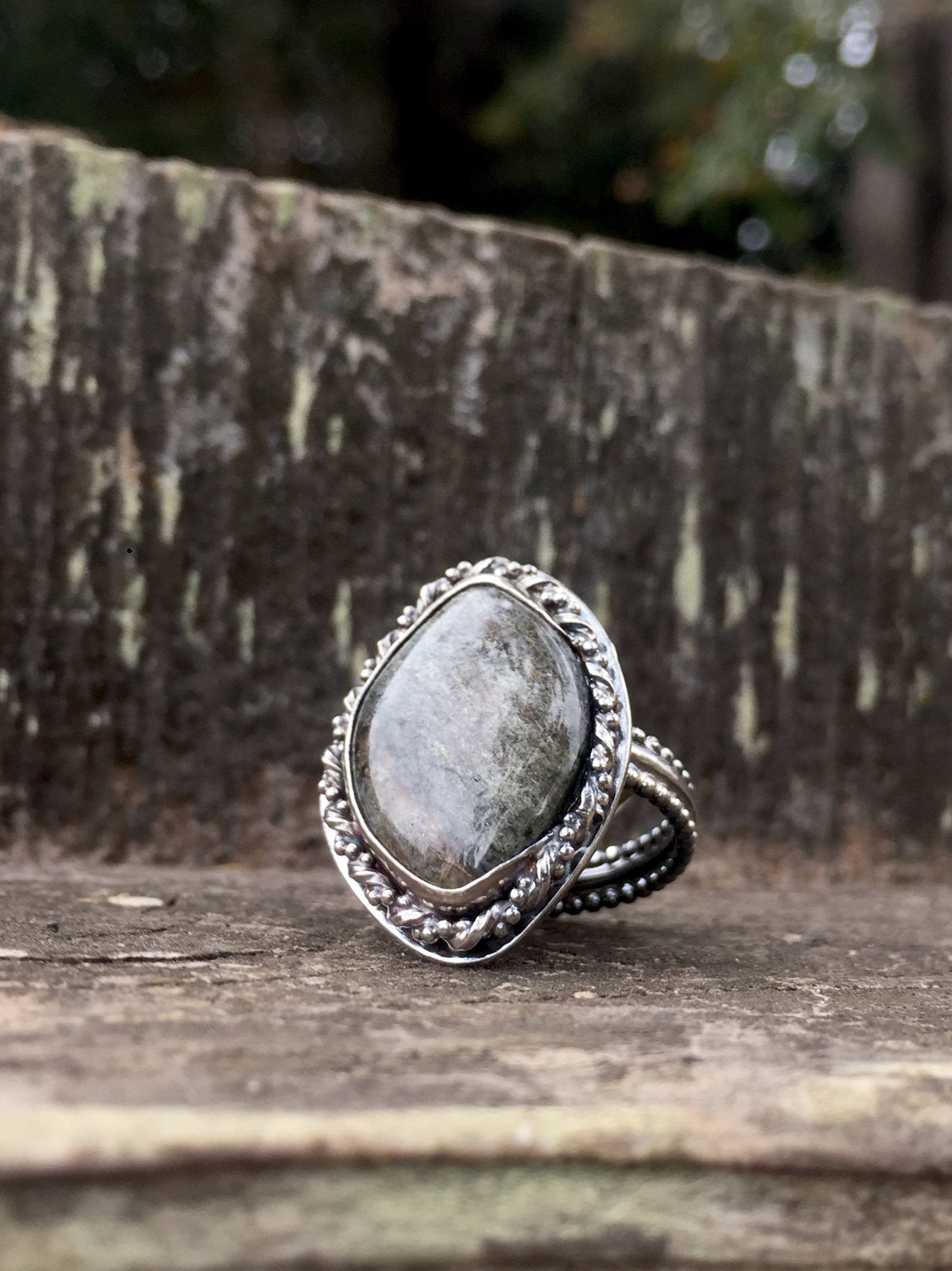 Grey Tourmaline Ring in Sterling Silver, Size 9.75