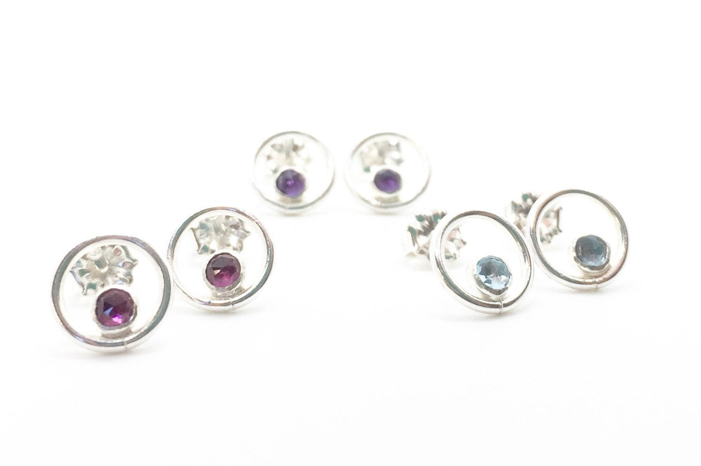 Sterling Silver Orbit Studs with Your Choice of Gemstone
