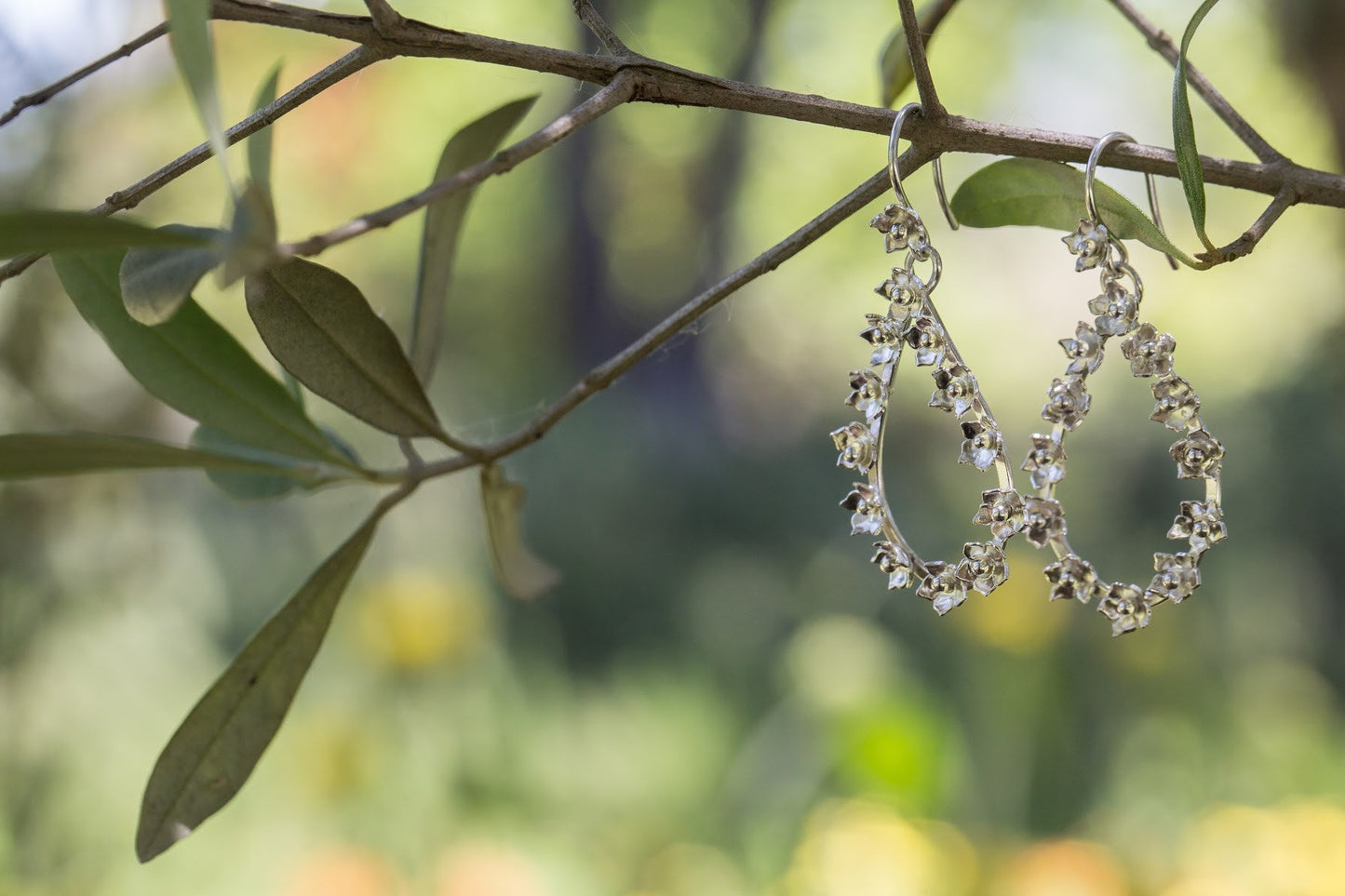 Sterling Silver Flower Teardrop Earrings