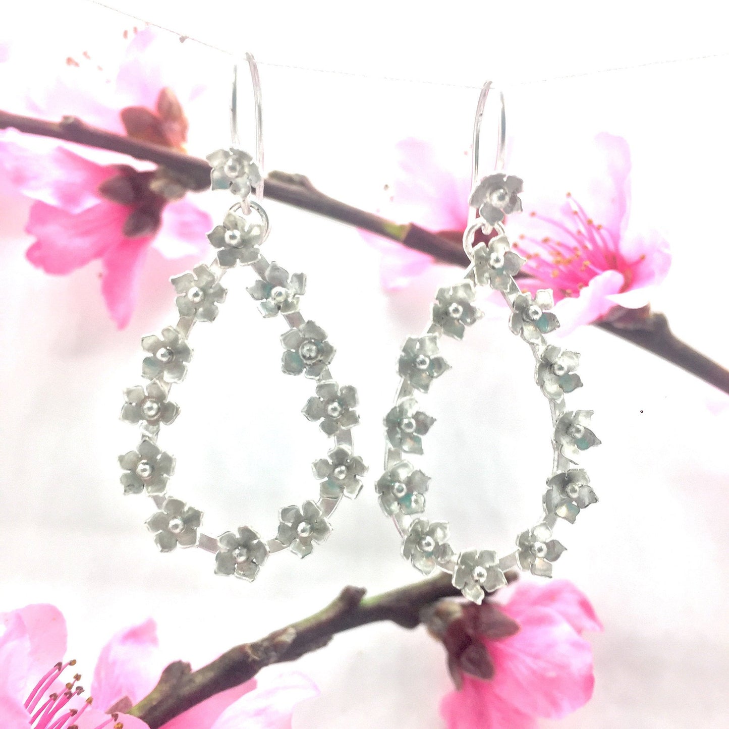 Sterling Silver Floral Teardrop Earrings